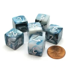 Dice>Lustrous 15mm 6-Sided D6 Numbered Chessex Dice, 6 Pieces - Slate with White - Your Source for Gaming Essentials