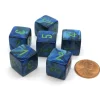 Dice>Lustrous 15mm 6-Sided D6 Numbered Chessex Dice, 6 Pieces - Dark Blue with Green - Your Source for Gaming Essentials