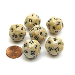 Dice>Marble 20 Sided D20 Chessex Dice, 6 Pieces - Ivory with Black Numbers - Your Source for Gaming Essentials