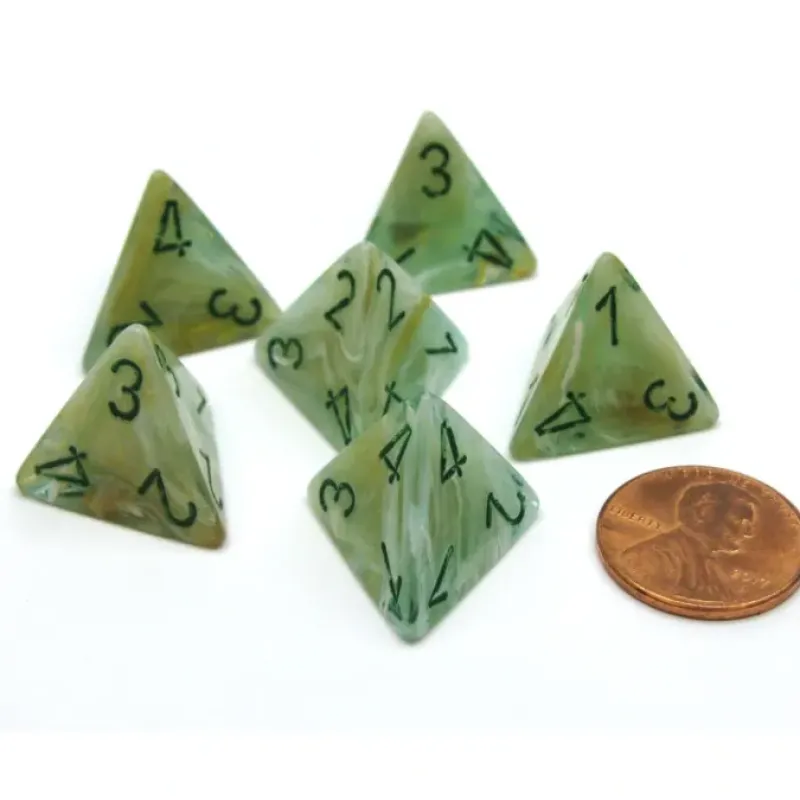 Dice>Marble 18mm 4 Sided D4 Chessex Dice, 6 Pieces - Green with Dark Green - Your Source for Gaming Essentials