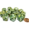 Dice>Marble 16mm D6 Chessex Dice Block (12 Dice) - Green with Dark Green Pips - Your Source for Gaming Essentials