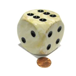 Dice>Marble 50mm Huge Large D6 Chessex Dice, 1 Piece - Ivory with Black Pips - Your Source for Gaming Essentials