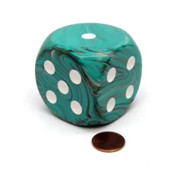 Dice>Marble 50mm Huge Large D6 Chessex Dice, 1 Piece - Oxi-Copper with White Pips - Your Source for Gaming Essentials
