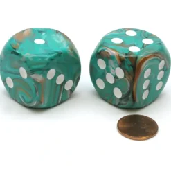 Dice>Marble 30mm Large D6 Chessex Dice, 2 Pieces - Oxi-Copper with White Pips - Your Source for Gaming Essentials