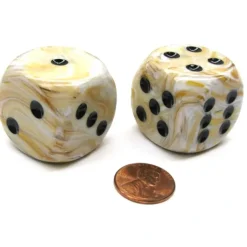 Dice>Marble 30mm Large D6 Chessex Dice, 2 Pieces - Ivory with Black Pips - Your Source for Gaming Essentials