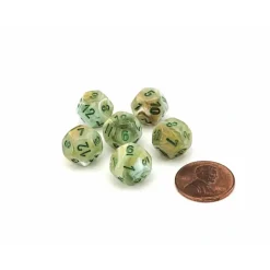 Dice>Marble 12mm Mini 12 Sided D12 Dice, 6 Pieces - Green with Dark Green Numbers - Your Source for Gaming Essentials