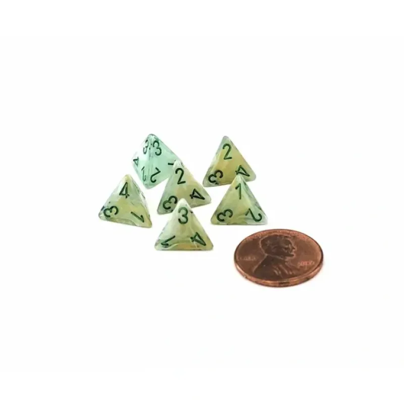 Dice>Marble 12mm Mini 4 Sided D4 Dice, 6 Pieces - Green with Dark Green Numbers - Your Source for Gaming Essentials