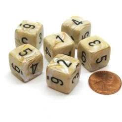 Dice>Marble 15mm 6-Sided D6 Numbered Chessex Dice, 6 Pieces - Ivory with Black - Your Source for Gaming Essentials
