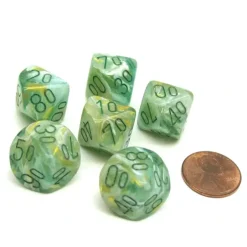 Dice>Marble 16mm Tens D10 (00-90) Dice, 6 Pieces - Green with Dark Green Numbers - Your Source for Gaming Essentials