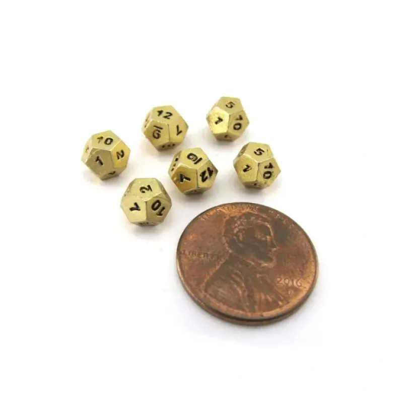 Dice>Micro Metal 5mm Gold Colored Chessex Dice, 6 Pieces - D12 - Your Source for Gaming Essentials