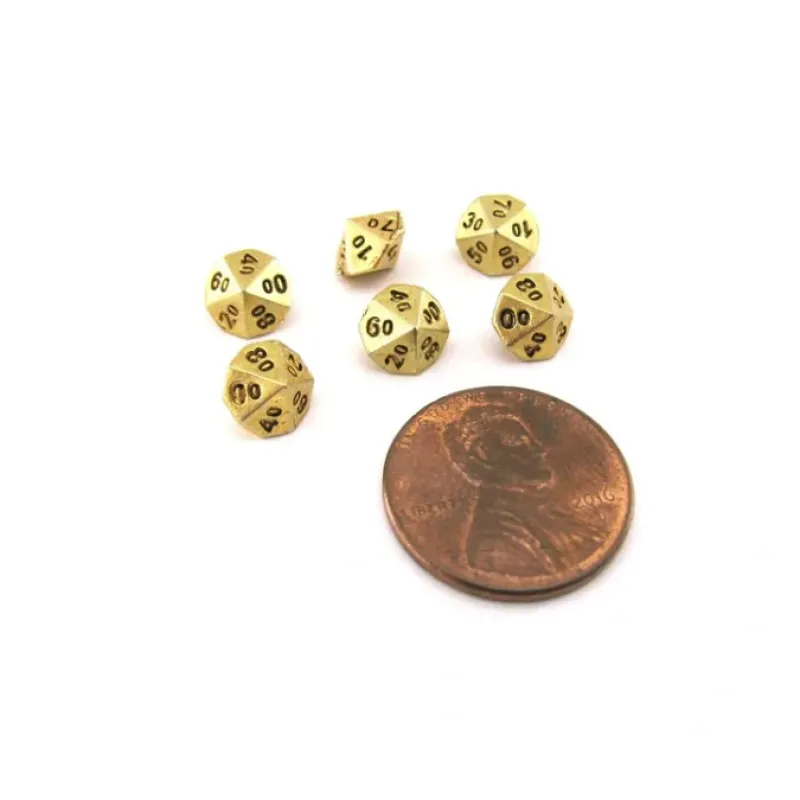 Dice>Micro Metal 5mm Gold Colored Chessex Dice, 6 Pieces - Tens D10 - Your Source for Gaming Essentials