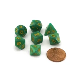 Dice>Mini 7-Die Polyhedral Dice Set - Green and Light Green with Gold Numbers - Your Source for Gaming Essentials