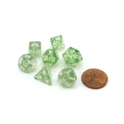 Dice>Mini 7-Die Polyhedral Dice Set - Ethereal Green with White Numbers - Your Source for Gaming Essentials