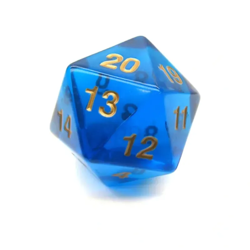 Dice-55mm Jumbo 20-Sided D20 Countdown Dice - Transparent Sapphire Gold - Your Source for Gaming Essentials