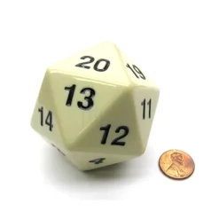 Dice-55mm Jumbo 20-Sided D20 Countdown Dice - Opaque Ivory with Black Numbers - Your Source for Gaming Essentials