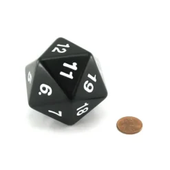 Dice-55mm Jumbo 20-Sided D20 Countdown Dice - Opaque Black with White Numbers - Your Source for Gaming Essentials