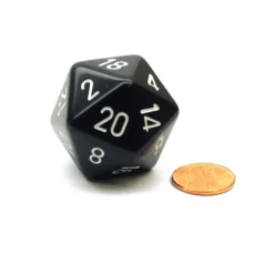 Dice-34mm Large 20-Sided D20 Opaque Chessex Dice, 1 Die - Black with White Numbers - Your Source for Gaming Essentials