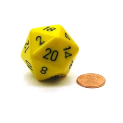 Dice-34mm Large 20-Sided D20 Opaque Chessex Dice, 1 Die - Yellow with Black Numbers - Your Source for Gaming Essentials