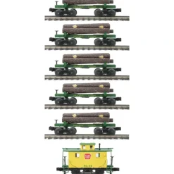 MTH 20-90669 O Hillcrest Lumber Co Skeleton Flat Car Set w/Load & Cab (Set of 5) - Your Source for Gaming Essentials* Sale