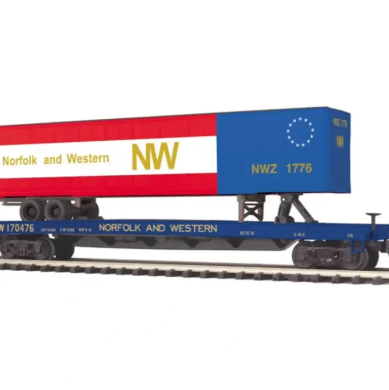 MTH 20-98928 O Norfolk & Western Flat Car w/48' Trailer - Your Source for Gaming Essentials* Clearance