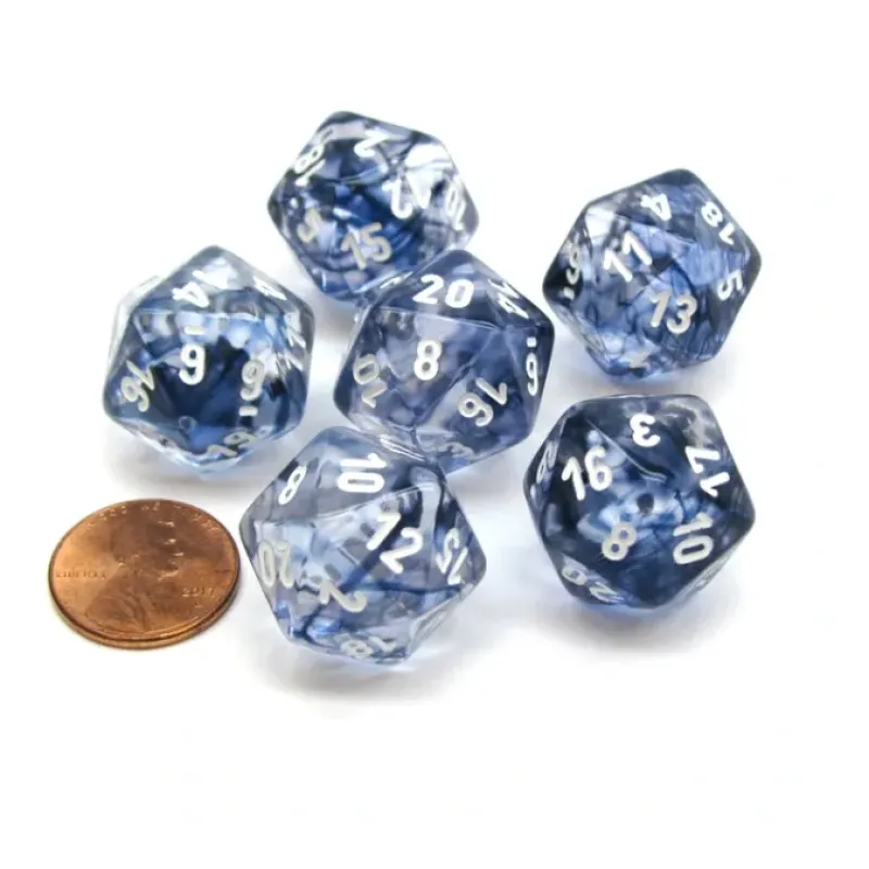 Dice>Nebula 20 Sided D20 Chessex Dice, 6 Pieces - Black with White Numbers - Your Source for Gaming Essentials
