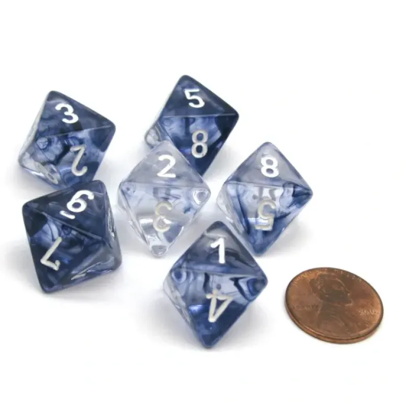 Dice>Nebula 15mm 8 Sided D8 Chessex Dice, 6 Pieces - Black with White Numbers - Your Source for Gaming Essentials