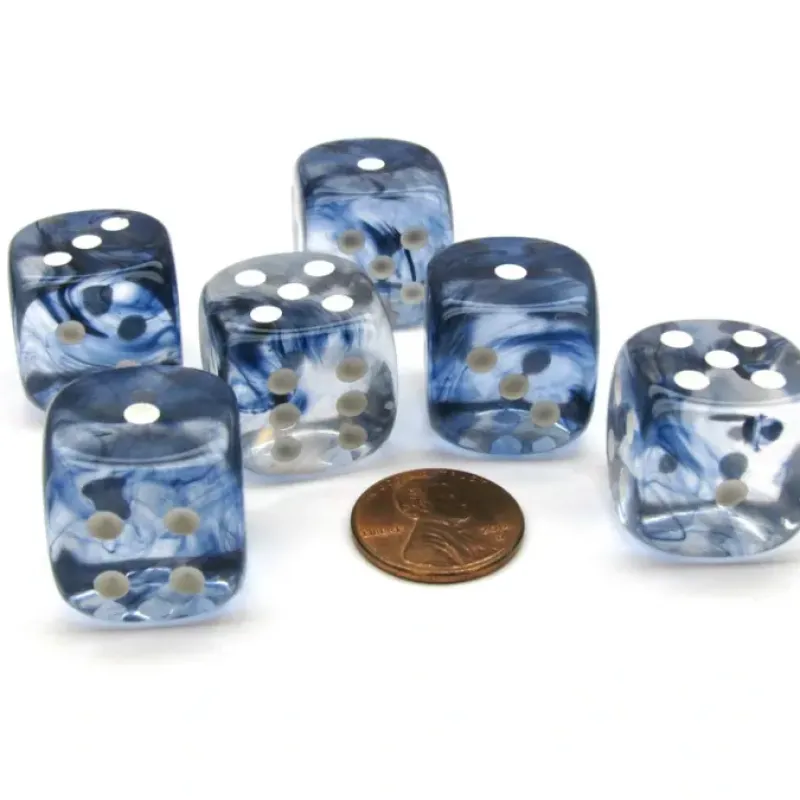 Dice>Nebula 20mm Big D6 Chessex Dice, 6 Pieces - Black with White Pips - Your Source for Gaming Essentials