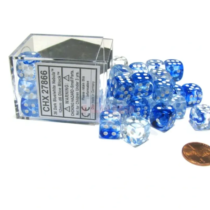 Dice>Nebula 12mm D6 Chessex Dice Block (36 Dice) - Dark Blue with White Pips - Your Source for Gaming Essentials