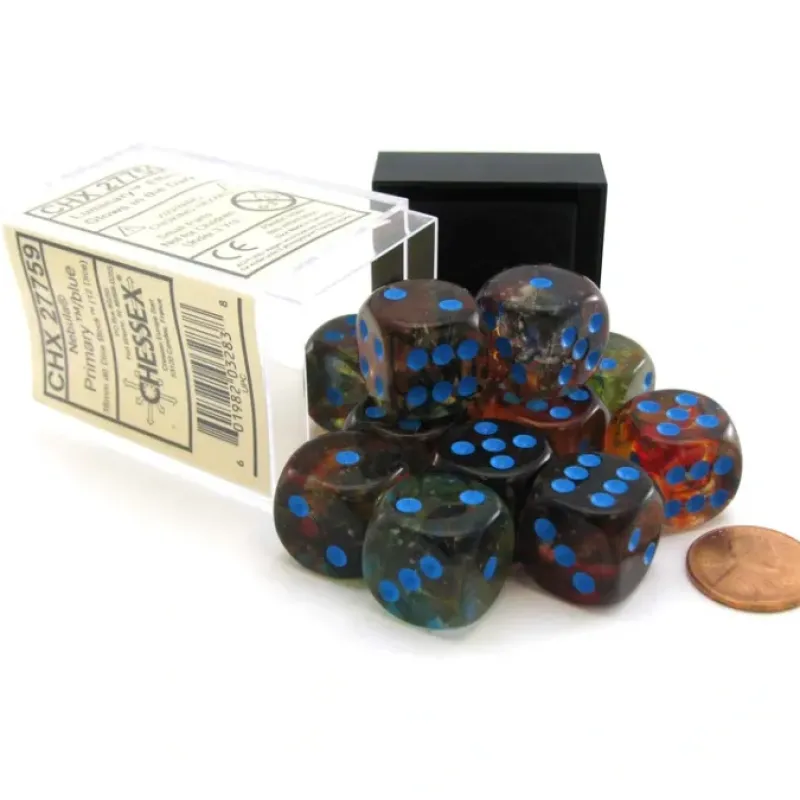 Dice>Nebula 16mm D6 Dice Block (12 Dice) - Primary with Blue Pips - Your Source for Gaming Essentials