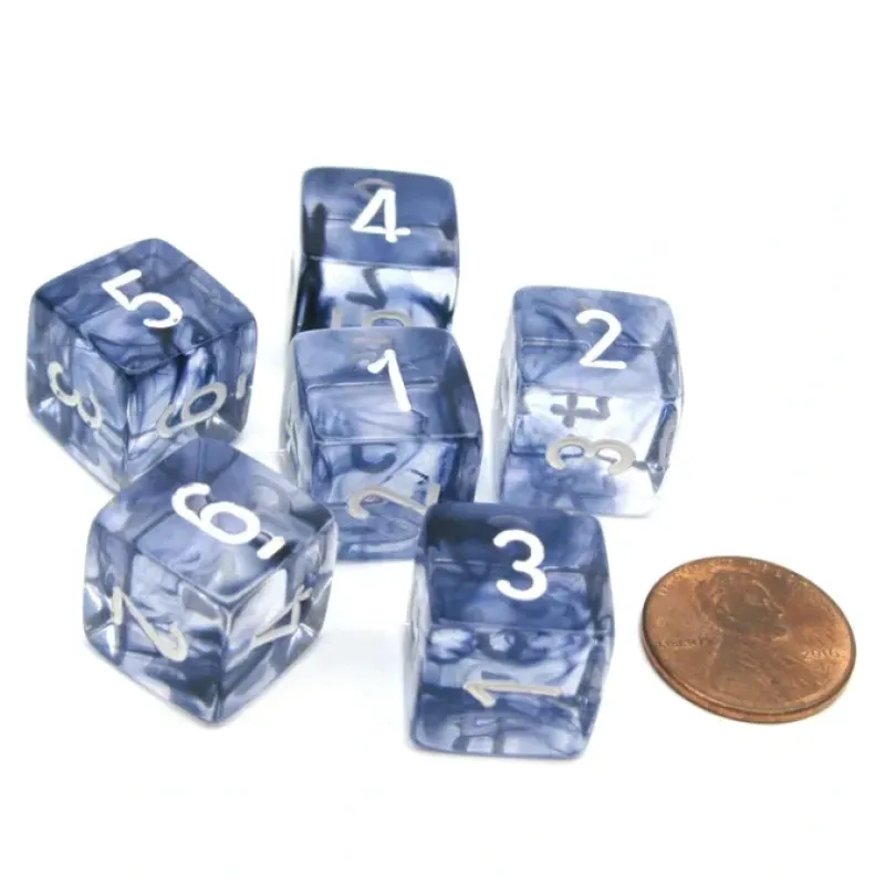 Dice>Nebula 15mm D6 Polyhedral Chessex Dice, 6 Pieces - Black with White Numbers - Your Source for Gaming Essentials