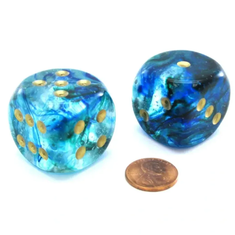 Dice>Nebula 30mm Large D6 Dice, 2 Pieces - Oceanic with Gold Pips - Your Source for Gaming Essentials