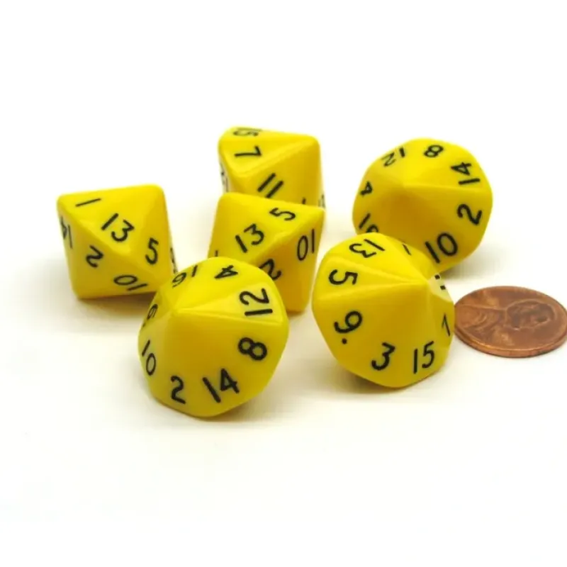 Dice>Opaque 17mm 16 Sided D16 Chessex Dice, 6 Pieces - Yellow with Black Numbers - Your Source for Gaming Essentials