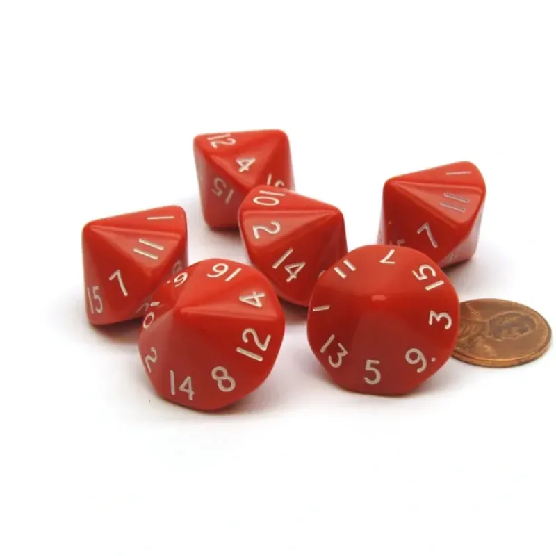 Dice>Opaque 17mm 16 Sided D16 Chessex Dice, 6 Pieces - Red with White Numbers - Your Source for Gaming Essentials