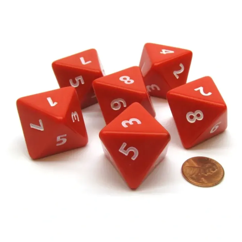 Dice>Opaque 25mm 8 Sided D8 Large Jumbo Numbered Dice, 6 Pieces - Red with White - Your Source for Gaming Essentials