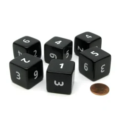 Dice>Opaque 25mm 6 Sided D6 Large Jumbo Numbered Dice, 6 Pieces - Black with White - Your Source for Gaming Essentials