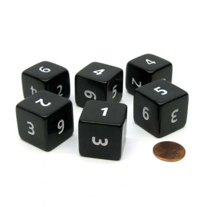 Dice>Opaque 25mm 6 Sided D6 Large Jumbo Numbered Dice, 6 Pieces - Black with White - Your Source for Gaming Essentials