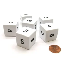 Dice>Opaque 25mm 6 Sided D6 Large Jumbo Numbered Dice, 6 Pieces - White with Black - Your Source for Gaming Essentials