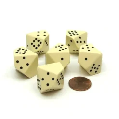 Dice>Opaque 20mm 10 Sided D10 Spotted Pip Dice, 6 Pieces - Ivory with Black Spots - Your Source for Gaming Essentials