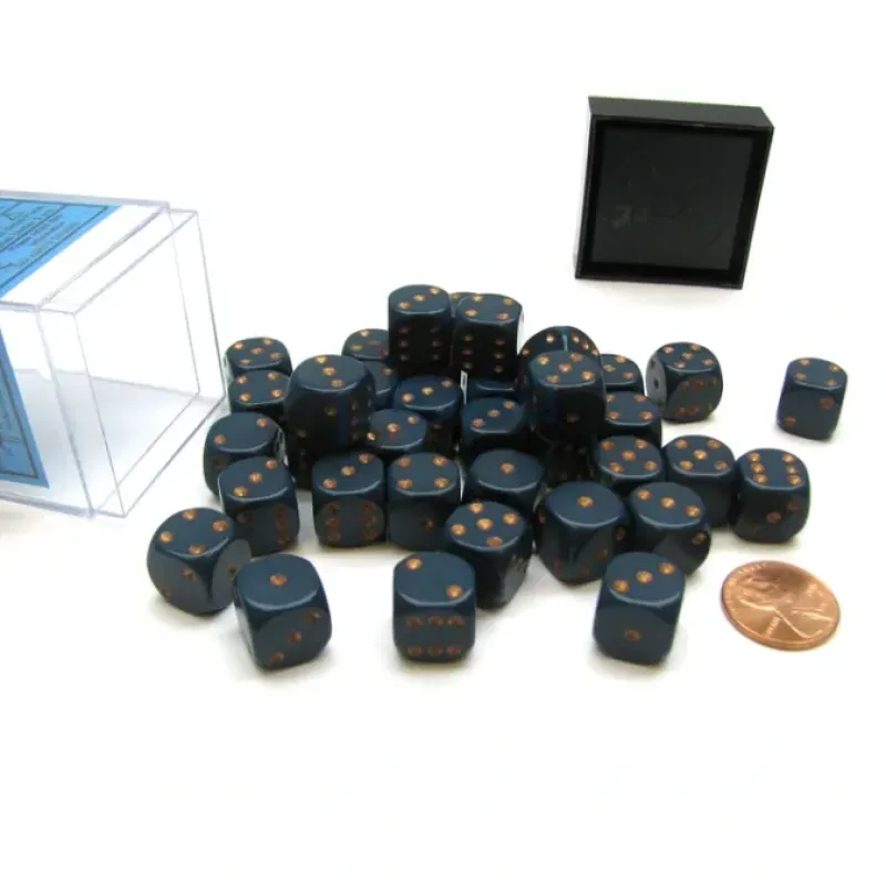 Dice>Opaque 12mm D6 Chessex Dice Block (36 Die) - Dusty Blue with Copper Pips - Your Source for Gaming Essentials