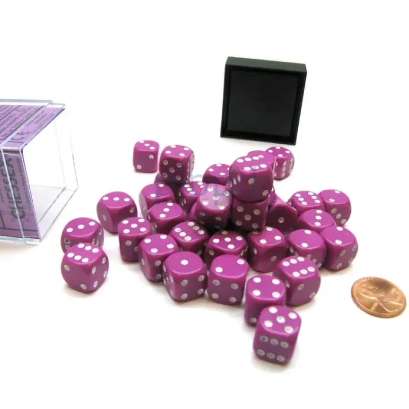 Dice>Opaque 12mm D6 Chessex Dice Block (36 Die) - Light Purple with White Pips - Your Source for Gaming Essentials