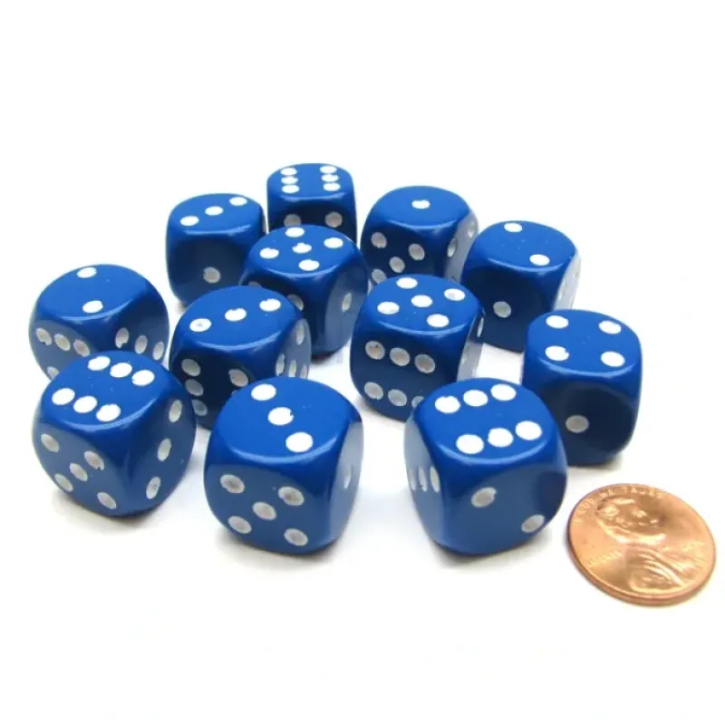 Dice>Opaque 16mm D6 Chessex Dice Block (12 Die) - Blue with White Pips - Your Source for Gaming Essentials