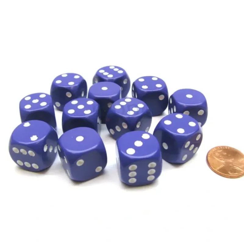 Dice>Opaque 16mm D6 Chessex Dice Block (12 Die) - Purple with White Pips - Your Source for Gaming Essentials