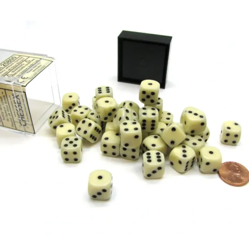 Dice>Opaque 12mm D6 Chessex Dice Block (36 Die) - Ivory with Black Pips - Your Source for Gaming Essentials