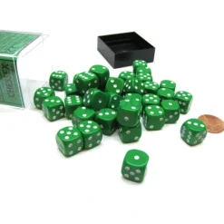 Dice>Opaque 12mm D6 Chessex Dice Block (36 Die) - Green with White Pips - Your Source for Gaming Essentials