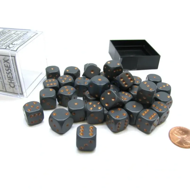 Dice>Opaque 12mm D6 Chessex Dice Block (36 Die) - Dark Grey with Copper Pips - Your Source for Gaming Essentials