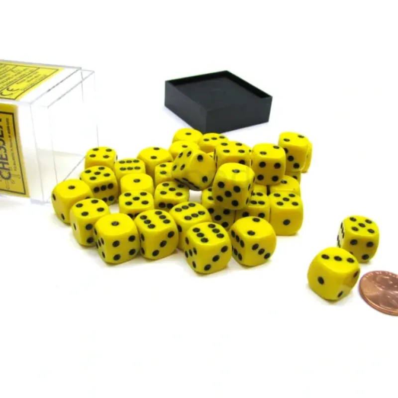 Dice>Opaque 12mm D6 Chessex Dice Block (36 Die) - Yellow with Black Pips - Your Source for Gaming Essentials
