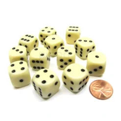 Dice>Opaque 16mm D6 Chessex Dice Block (12 Die) - Ivory with Black Pips - Your Source for Gaming Essentials