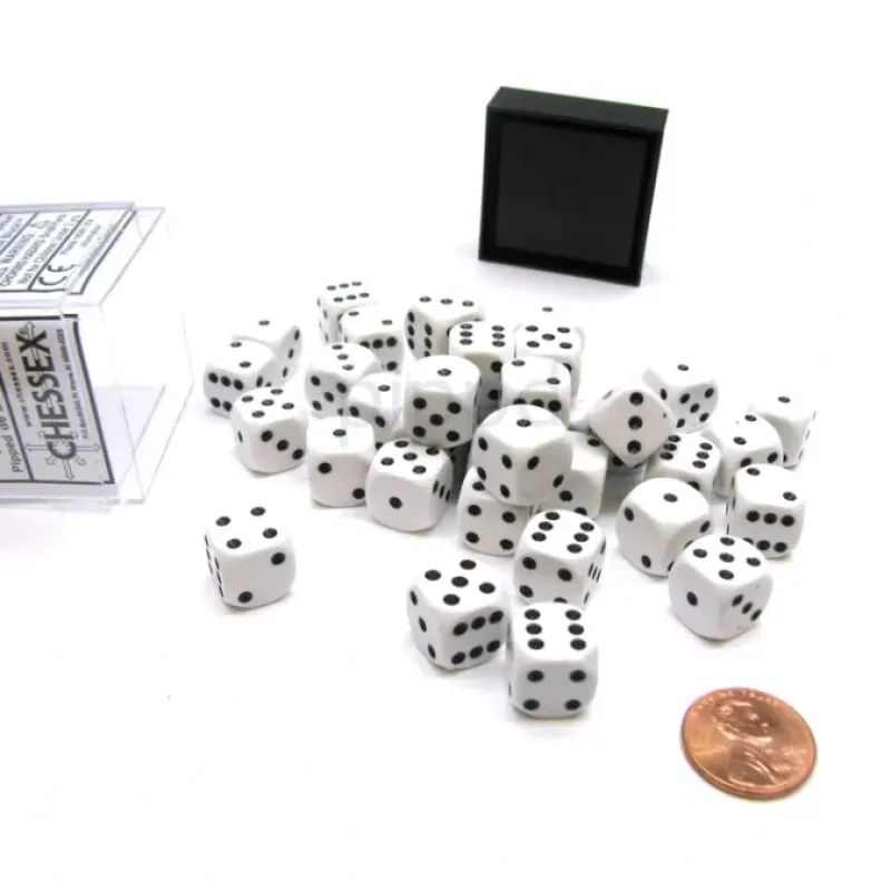 Dice>Opaque 12mm D6 Chessex Dice Block (36 Die) - White with Black Pips - Your Source for Gaming Essentials