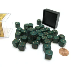 Dice>Opaque 12mm D6 Chessex Dice Block (36 Die) - Dusty Green with Copper Pips - Your Source for Gaming Essentials
