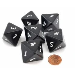 Dice>Opaque 25mm D8 Large Jumbo Dice, 6 Pieces - Black with White Numbers - Your Source for Gaming Essentials